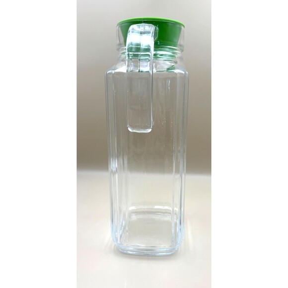 Vtg Arc France Vertical Ribbed Glass Refrigerator Jar Jug Bright Green Lid - Picture 5 of 11